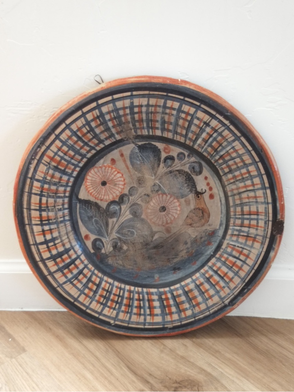 Vtg Tonala Mexican Pottery 14.75" Wall Charger Plate | Barro Brunido Petatillo